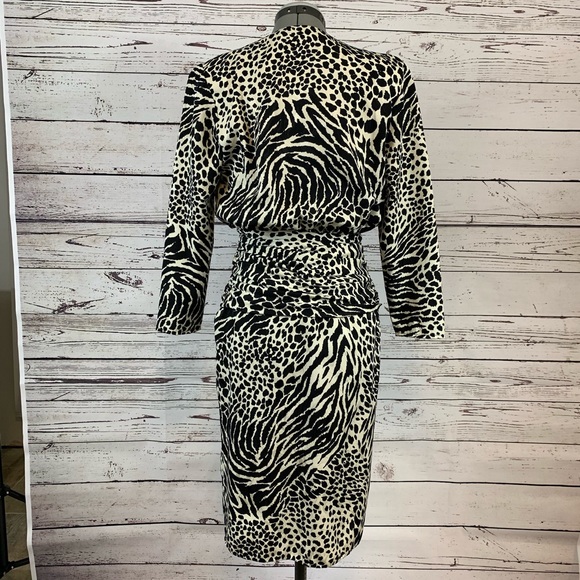 Papell Petites Black & White Animal Print Dress - Picture 4 of 5